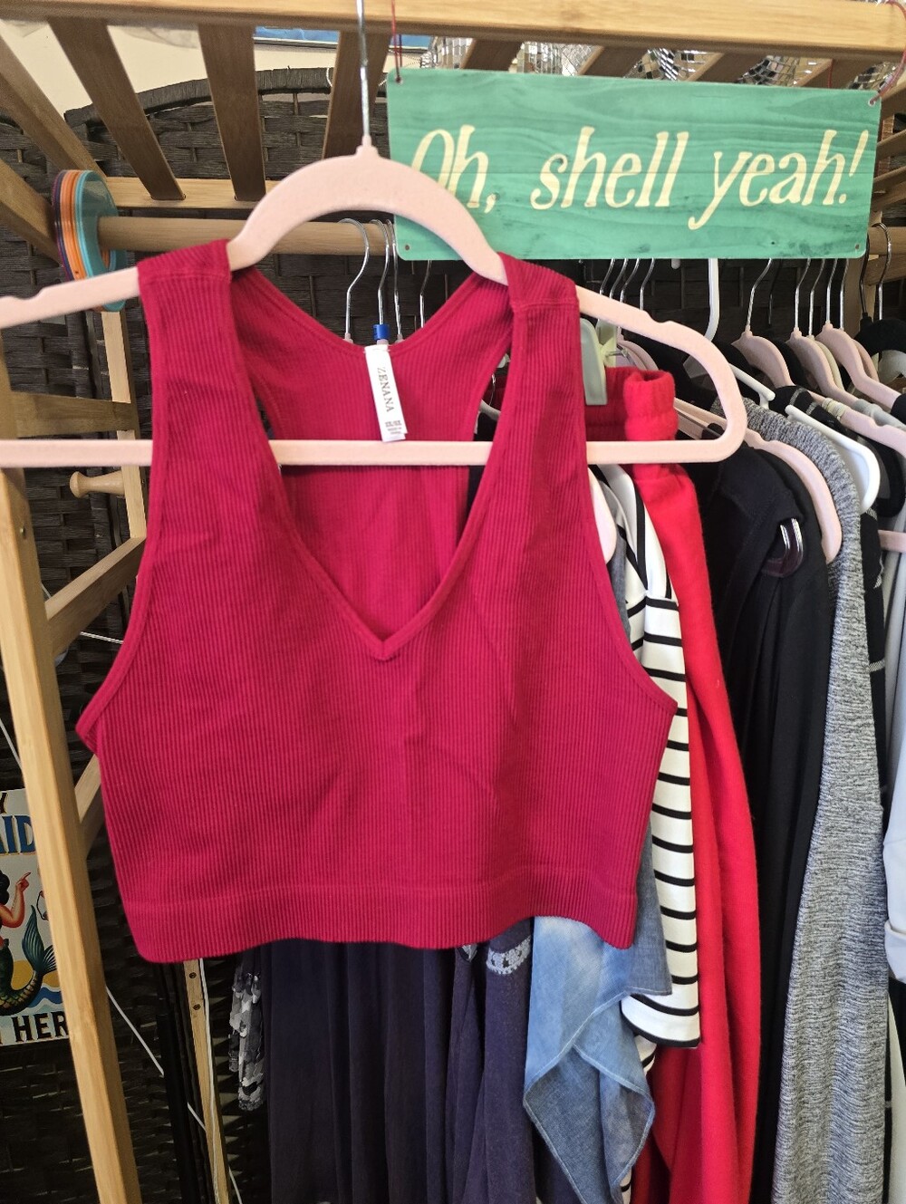 #0649 🧜‍♀️ 2X/3X NEW ZENANA VNeck Ribbed Bra/Bralette Fits 44D-48DD Brick RED